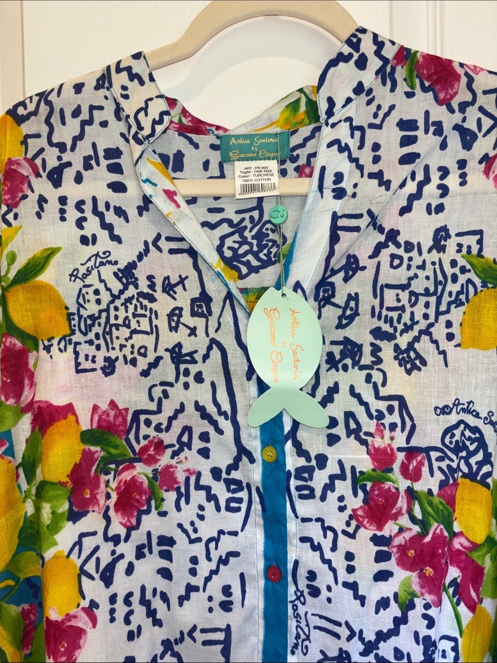 ANTICA SARTORIA NWTS MULTICOLORED COTTON BUTTON DOWN DRESS WITH POCKETS ONE SIZE - Picture 2 of 10